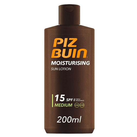 PIZ BUIN Lozione Solare Idratante Protezione Solare Media 15 SPF Filtro Solare UVA/UVB 200ml