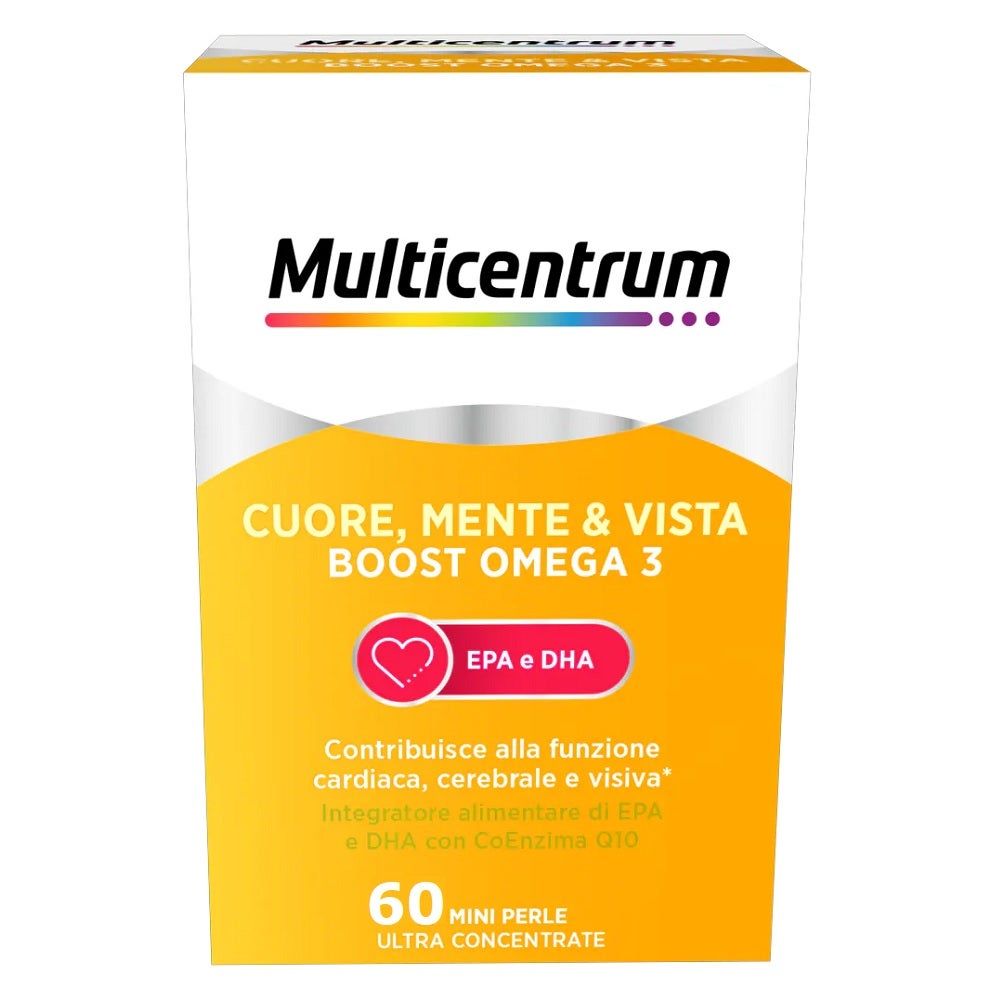 Multicentrum Cuore Mente Vista Boost Omega 3 Integratore Alimentare EPA E DHA Coenzima Q10 60 Perle