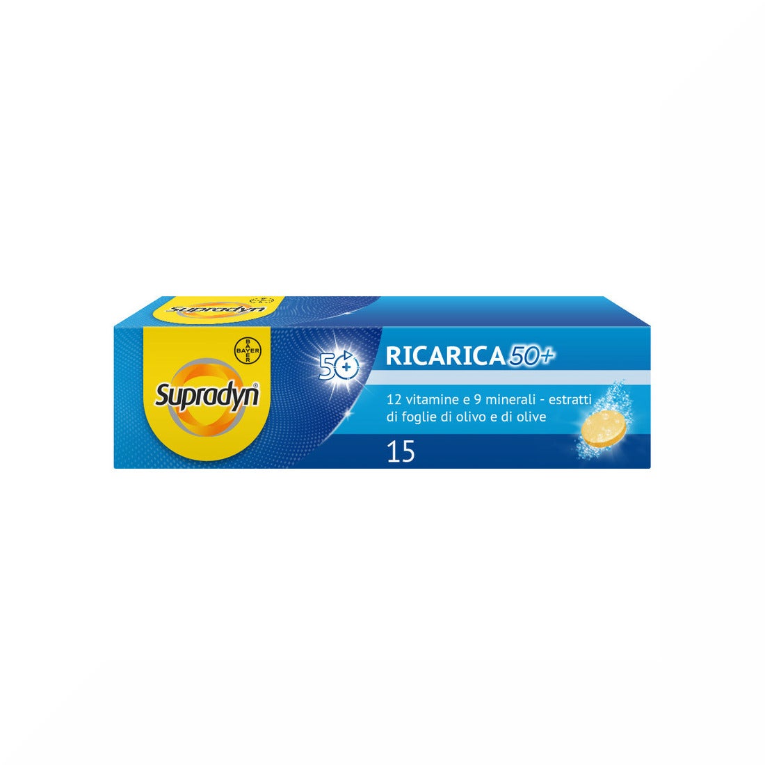 Supradyn Ricarica 50+ Integratore di Vitamine Gusto Arancia 15 Compresse Effervescenti