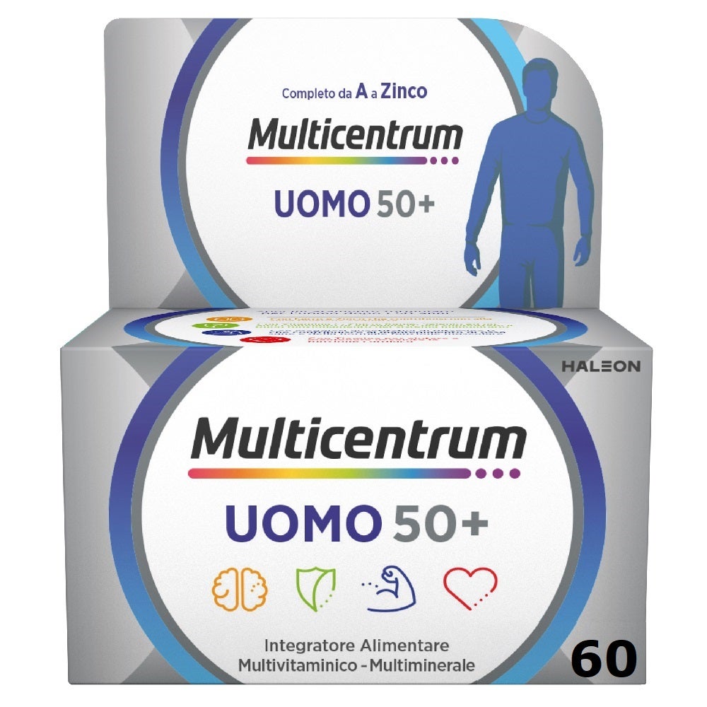 Multicentrum Uomo 50+ Integratore Alimentare Multivitaminico Vitamina D3 C B Zinco Magnesio 60 Cpr