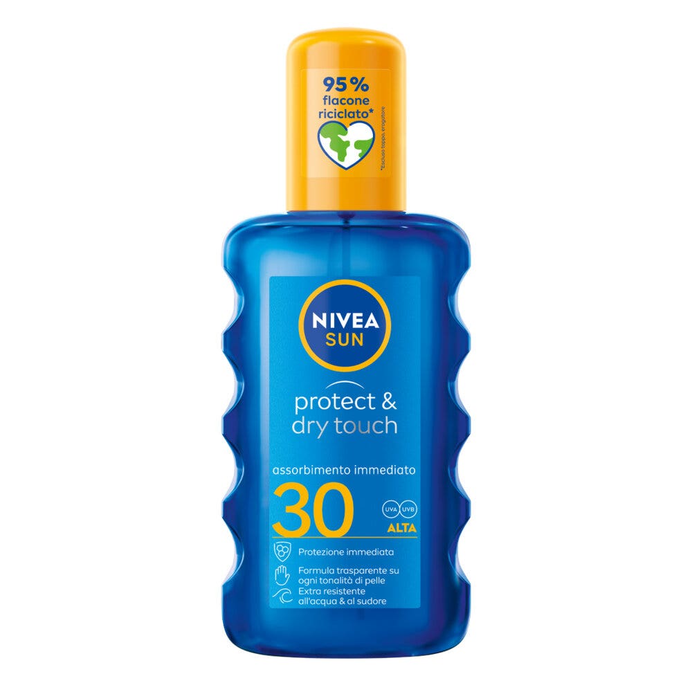 Nivea Sun Spray Solare Protect & Dry Touch Fp30 200ml Crema Solare 30 100% Trasparente Per Sportivi