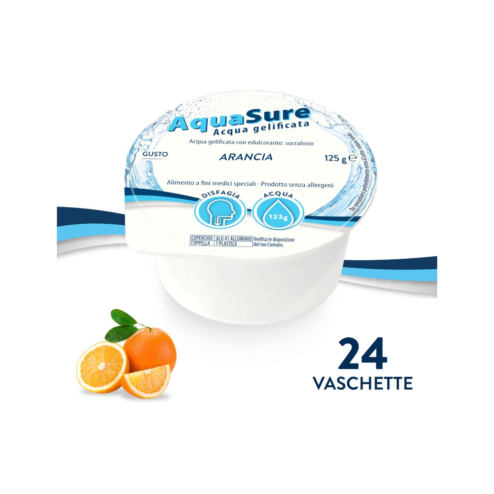 AquaSure Acqua Gel Gelificata Per Disfagia Gelatina Al Gusto Arancia 24x125g