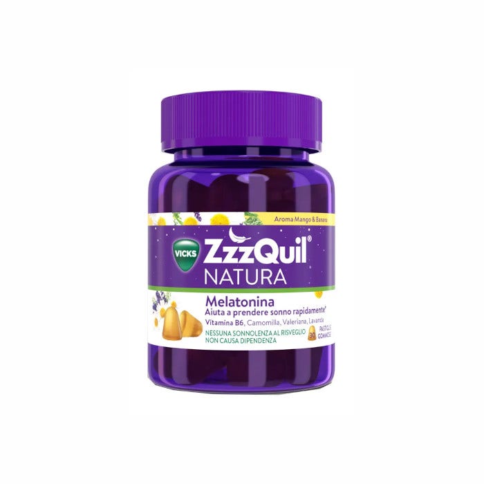 ZzzQuil NATURA Per Dormire 30 Gommose Mango Banana con Melatonina Camomilla Valeriana Lavanda