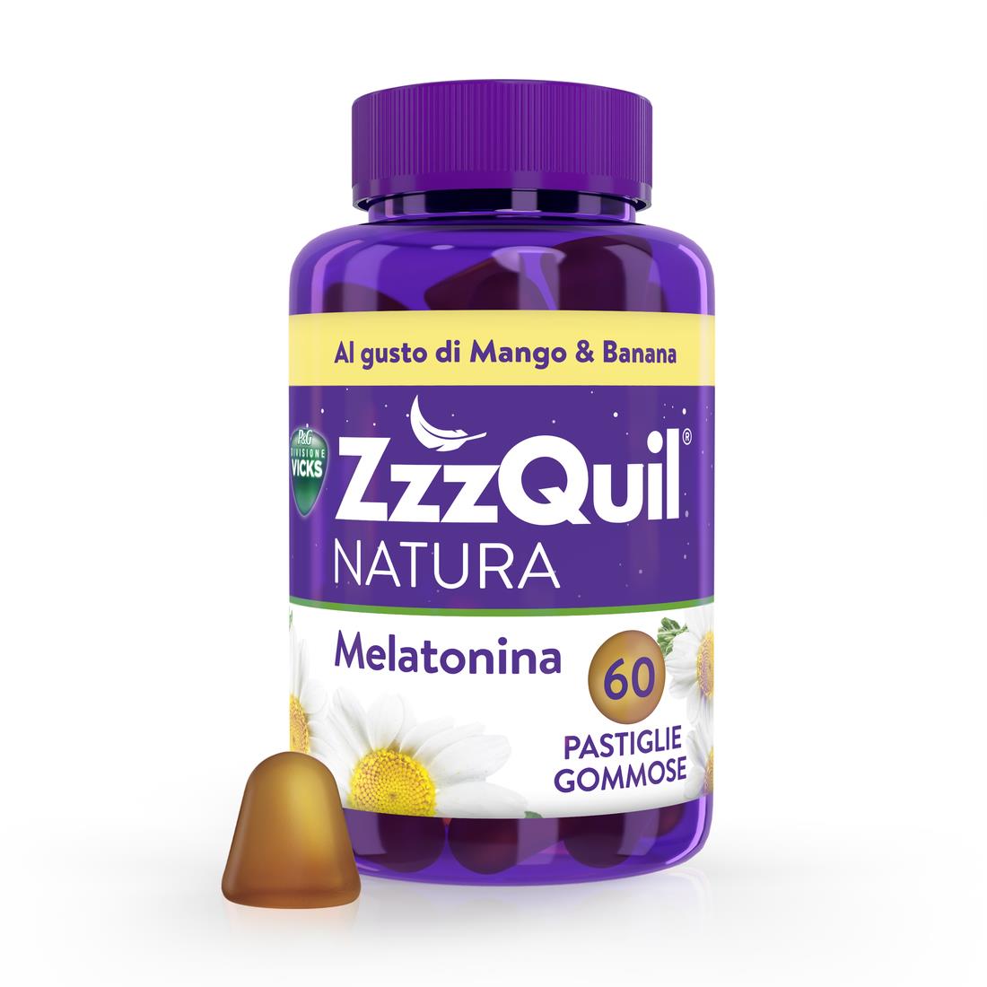 ZzzQuil NATURA Per Dormire 60 Gommose Mango Banana con Melatonina Camomilla Valeriana Lavanda