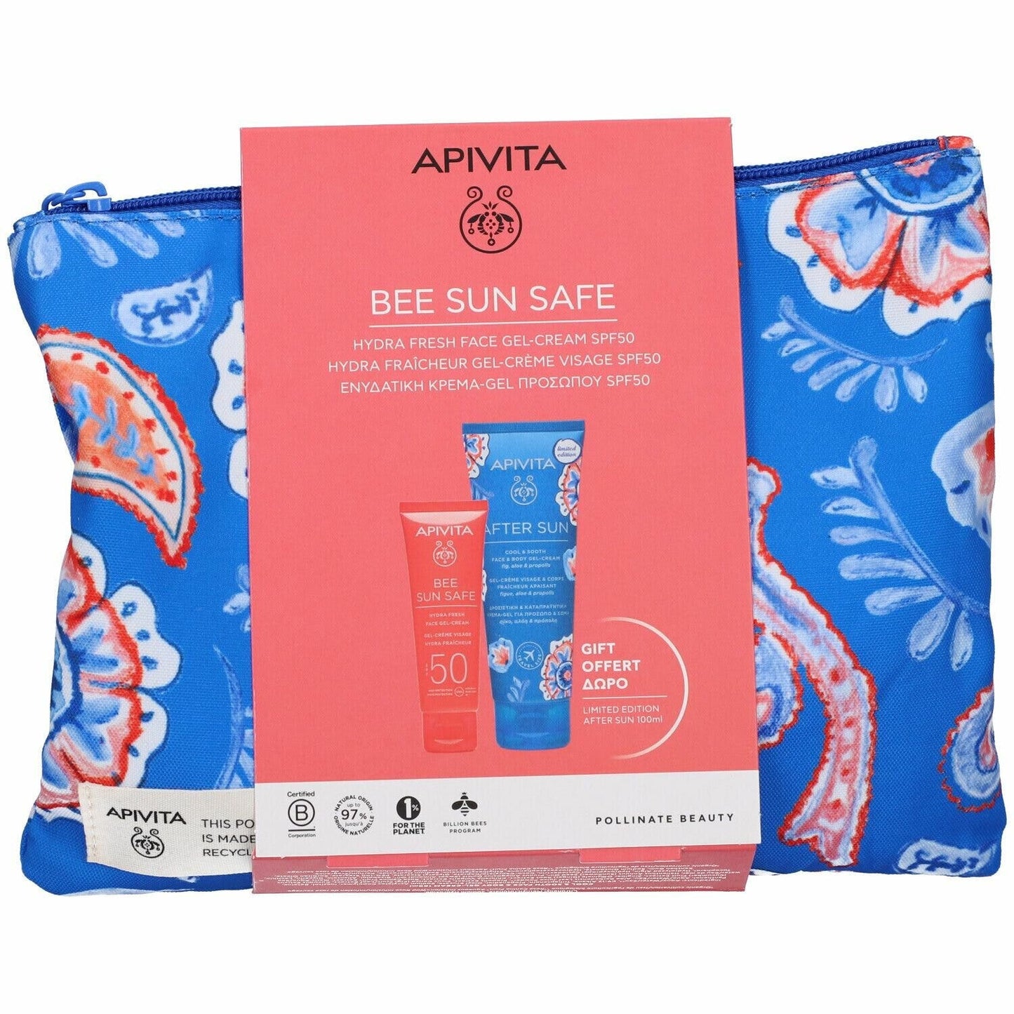 Apivita Bee Sun Safe Hydra Fresh Gel Crema Viso SPF50 50ml + Doposole 100ml + Borsa