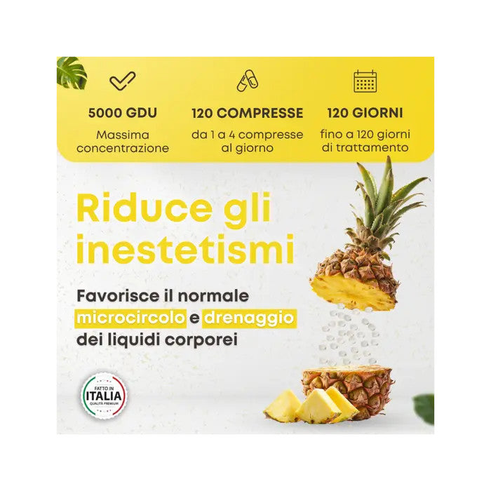 Natugea Bromelina Forte Drenante 5000 GDU/g Vegana Detox Anticellulite 120 Compresse