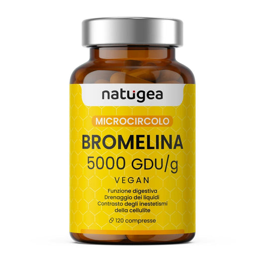 Natugea Bromelina Forte Drenante 5000 GDU/g Vegana Detox Anticellulite 120 Compresse