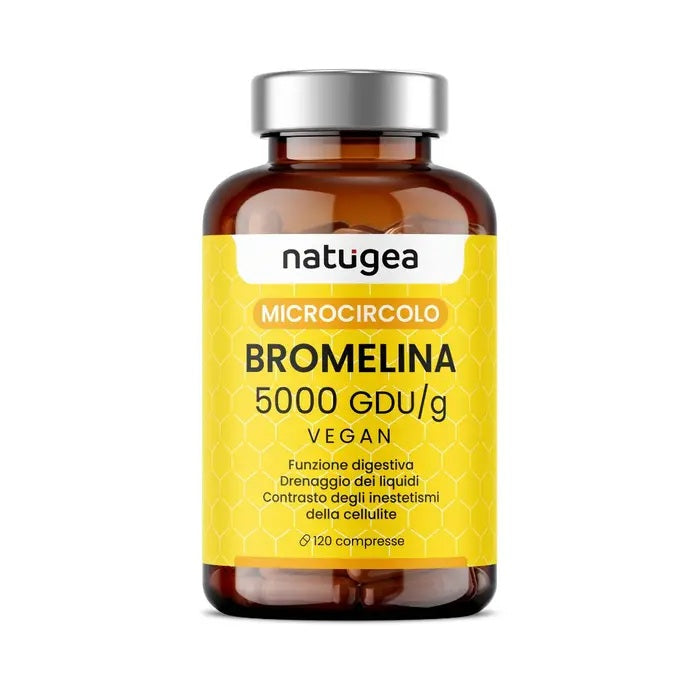 Natugea Bromelina Forte Drenante 5000 GDU/g Vegana Detox Anticellulite 120 Compresse